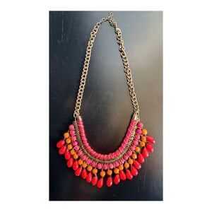 Elegant Red, Gold and Pink Beaded Chain Necklace